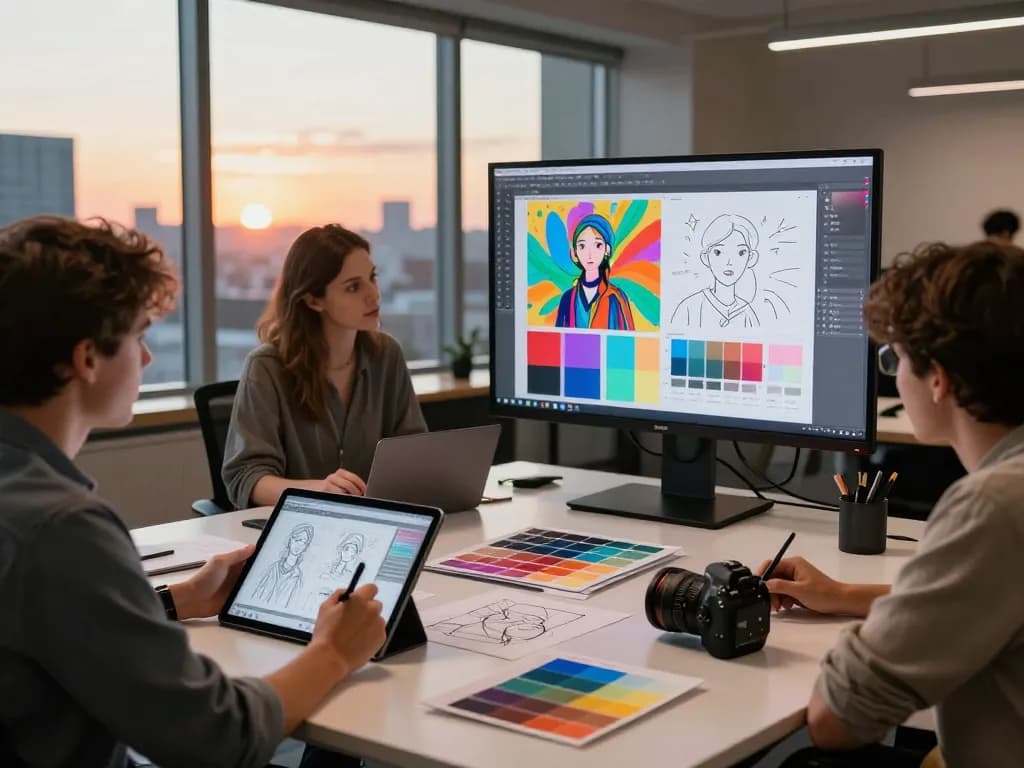 Collaboration in an innovative design studio using juicy ai technology for creative projects.