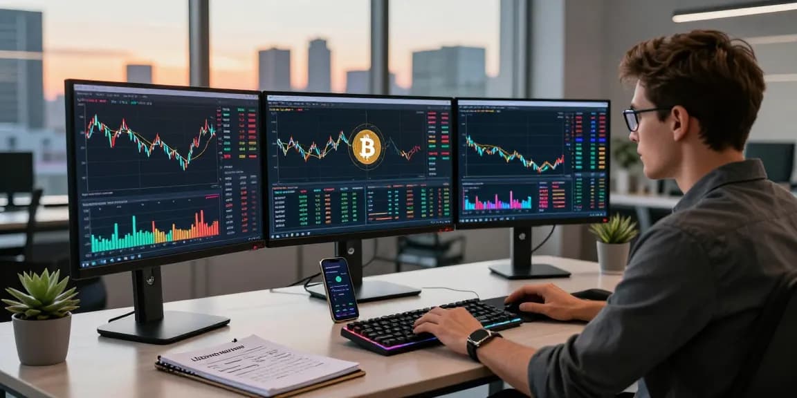 websitepioniers crypto handelsruimte met bitcoin en ethereum grafieken, moderne technologie en zakelijke uitstraling