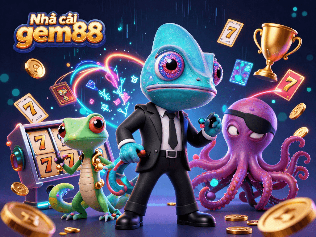 Experience thrilling gameplay at Nhà cái gem88 with colorful slot reels and dynamic casino elements.