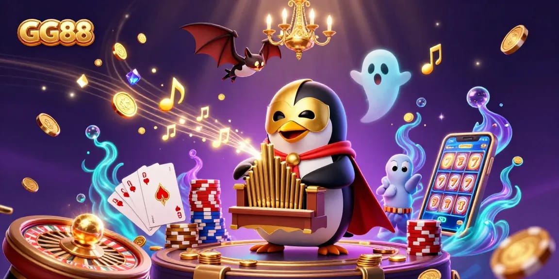 Experience thrilling wins with GG88 as a golden penguin plays and showers coins.