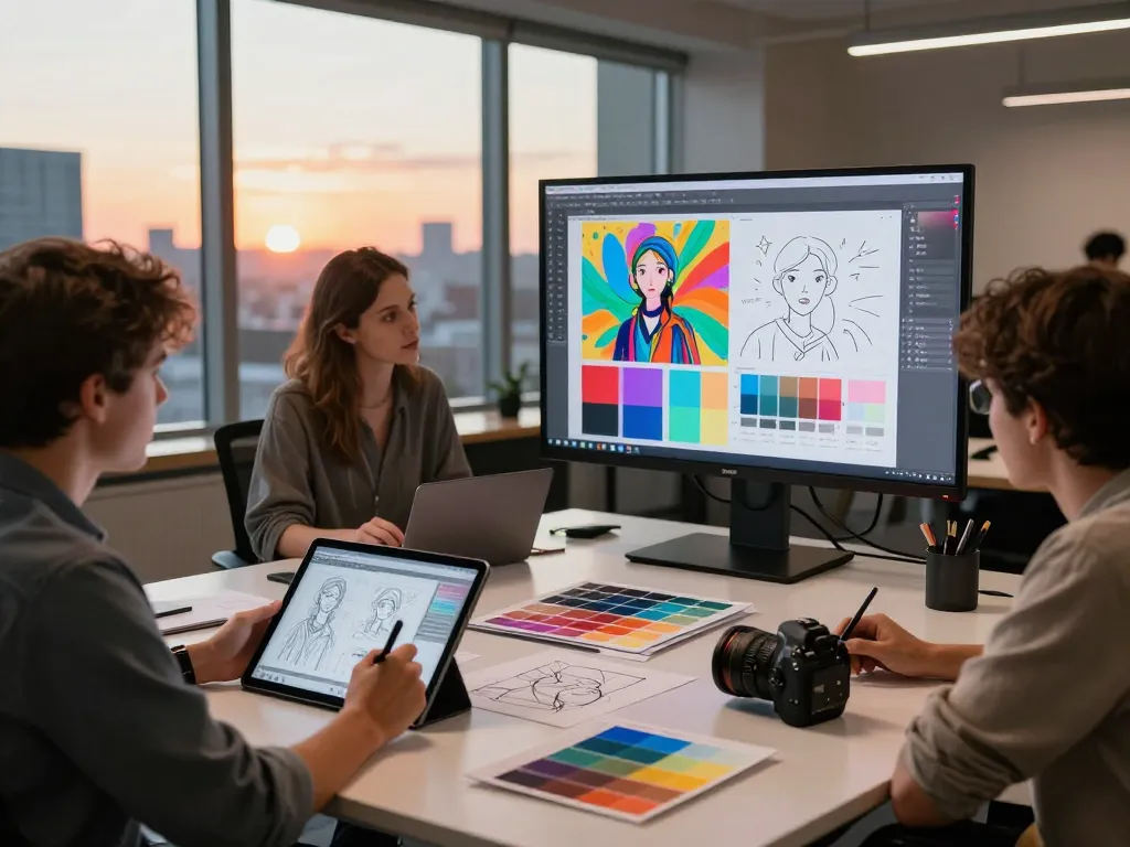 Collaboration in an innovative design studio using juicy ai technology for creative projects.
