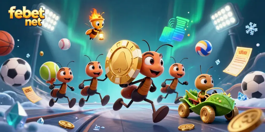 Experience the excitement of febet net with playful 3D characters in a dynamic casino heist scene.