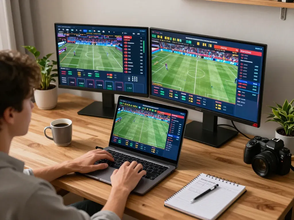 Sky88 user engaging in online sports betting while tracking game odds and strategies.