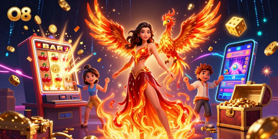 Experience thrilling casino action with O8's vibrant illustration of a dynamic Asian heroine and gaming excitement.