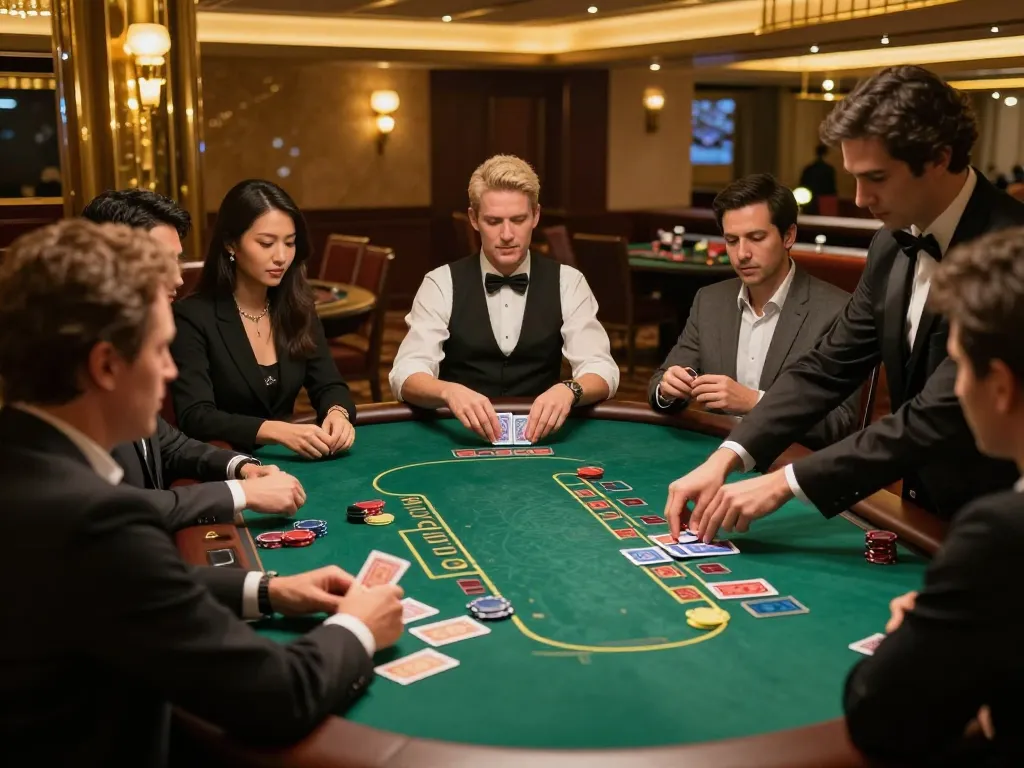five888 players engaging in exciting blackjack gameplay at a sophisticated casino table