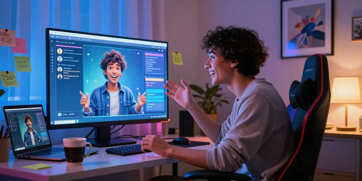 User engaging in conversation with nsfw character ai in a cozy digital workspace, showcasing futuristic interaction.