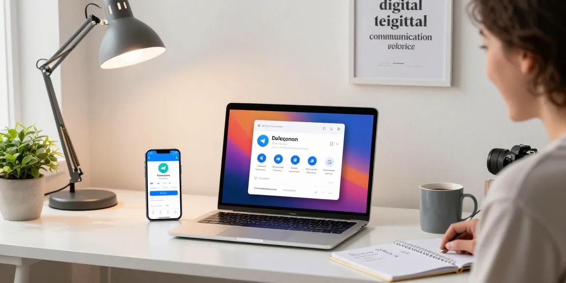 Download Telegram easily in a modern home office setup with engaging content on the screen.