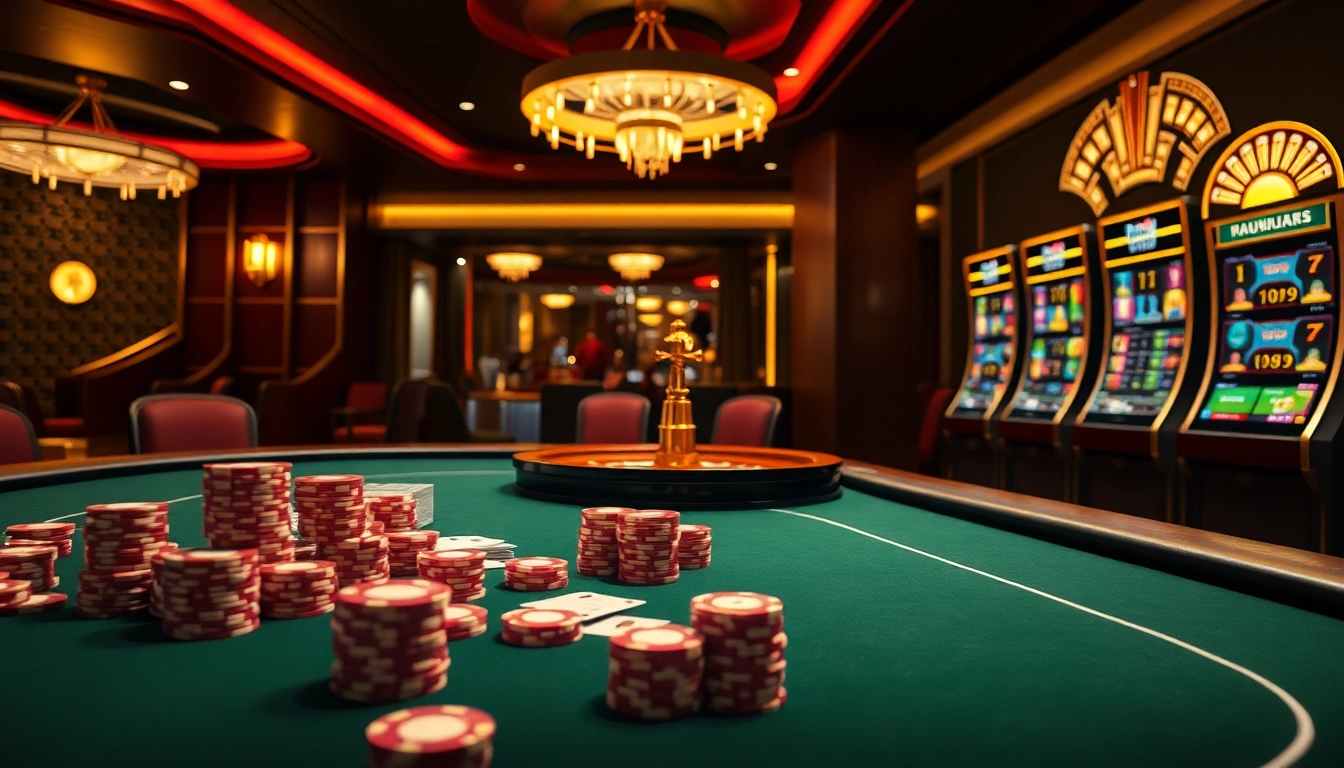 F168 VIP showcasing an elegant poker table with chips and cards in a luxurious casino setting.