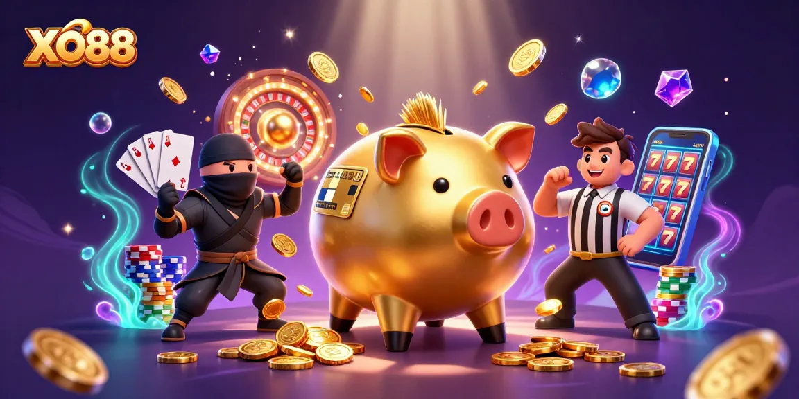 Experience the thrill of winning at XO88 with a dynamic casino scene featuring vibrant characters and action.