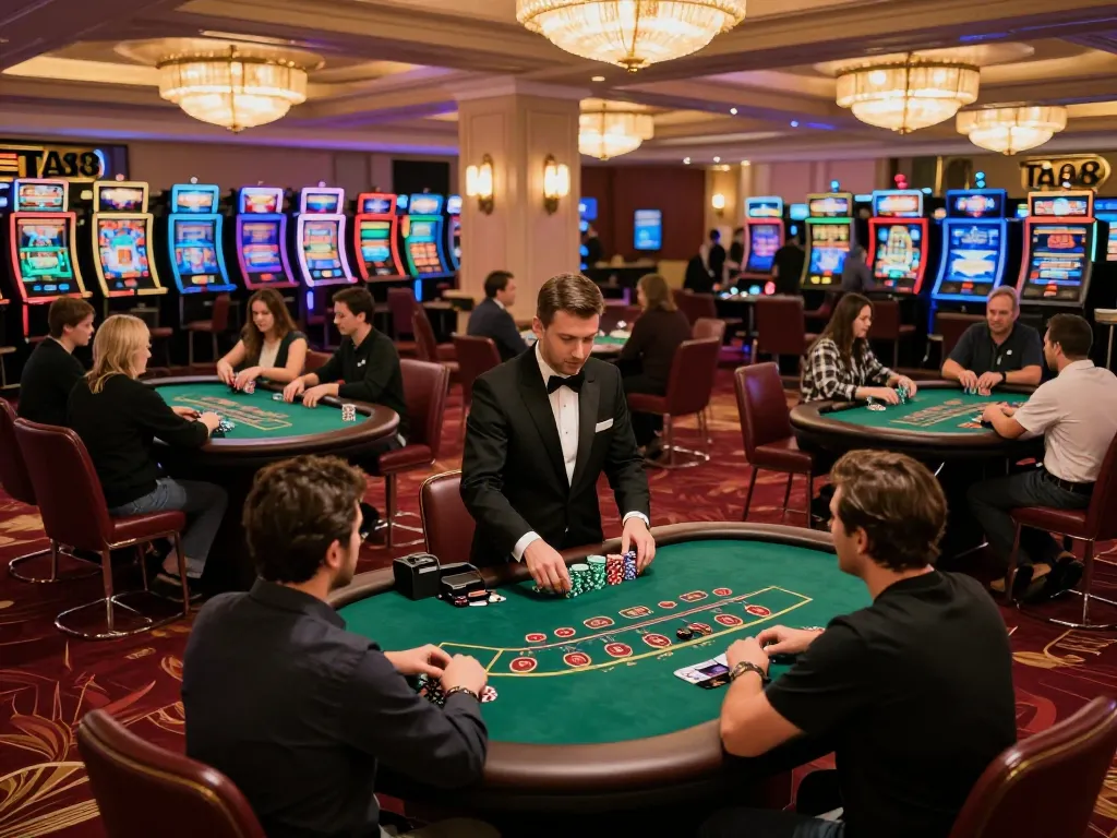 Players winning at TA88 blackjack tables in a luxurious casino atmosphere.