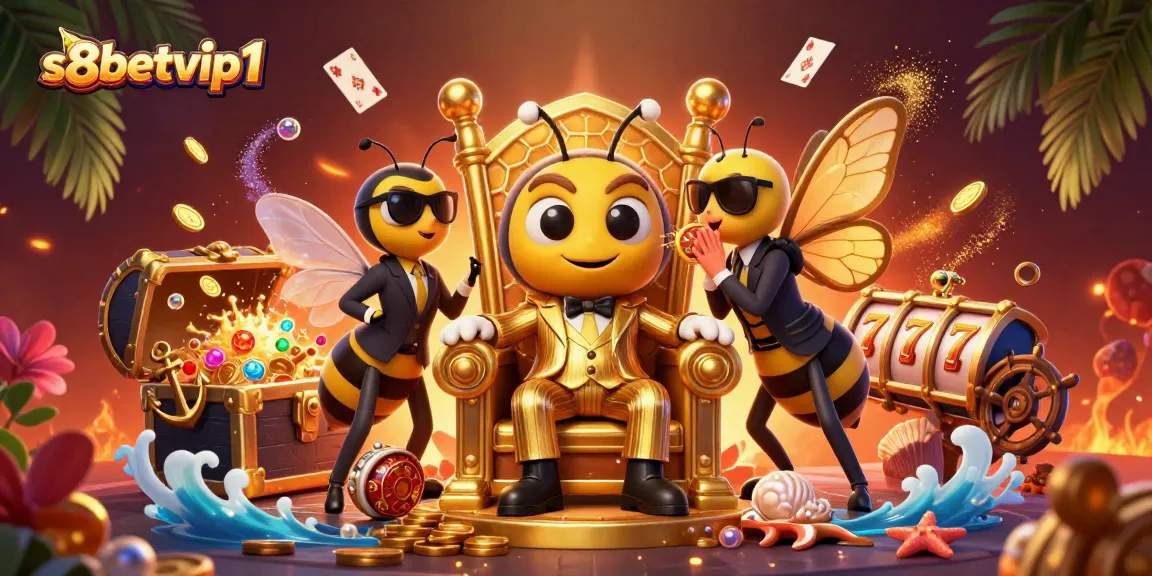 Experience thrilling gaming at s8betvip1 with a vibrant casino scene featuring a bee mob boss.
