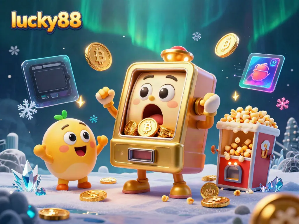 Witness the lucky88 jackpot celebration with vibrant, animated slot machines and coins in a 3D scene.