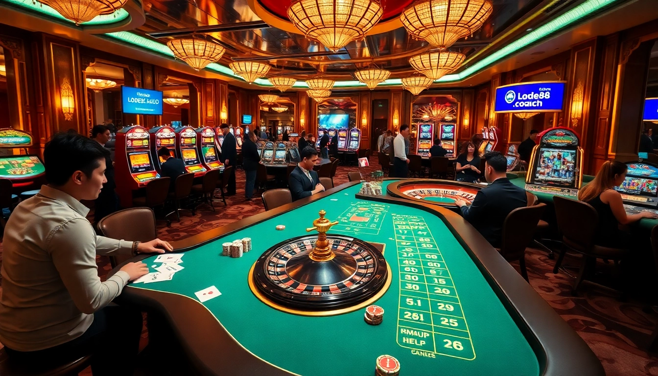 Engaged players enjoying a thrilling casino experience at https://lode88.coach/ with poker and roulette tables.