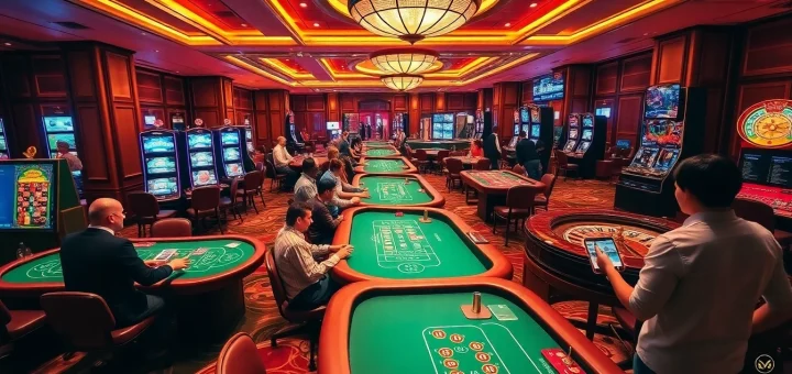 Win big at https://king88.vote/ with an exciting casino scene featuring tables and slot machines.