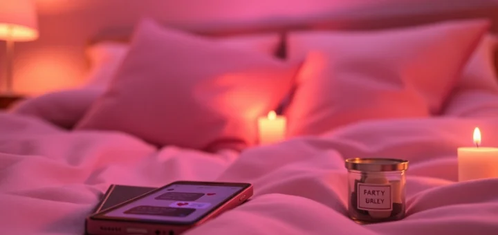 Sexting AI interaction on a modern smartphone in a romantic, intimate setting.