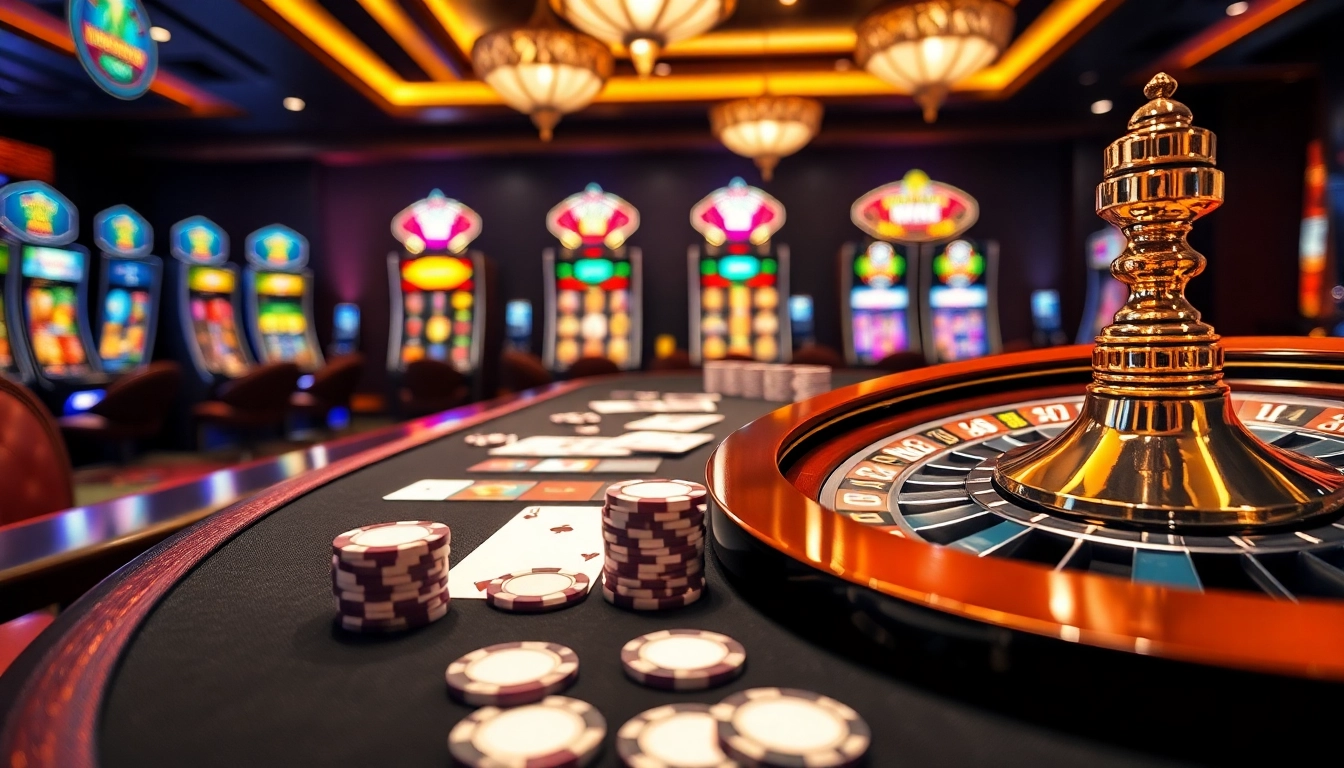 Exciting gambling scene at UU 88 featuring poker chips and a roulette wheel.