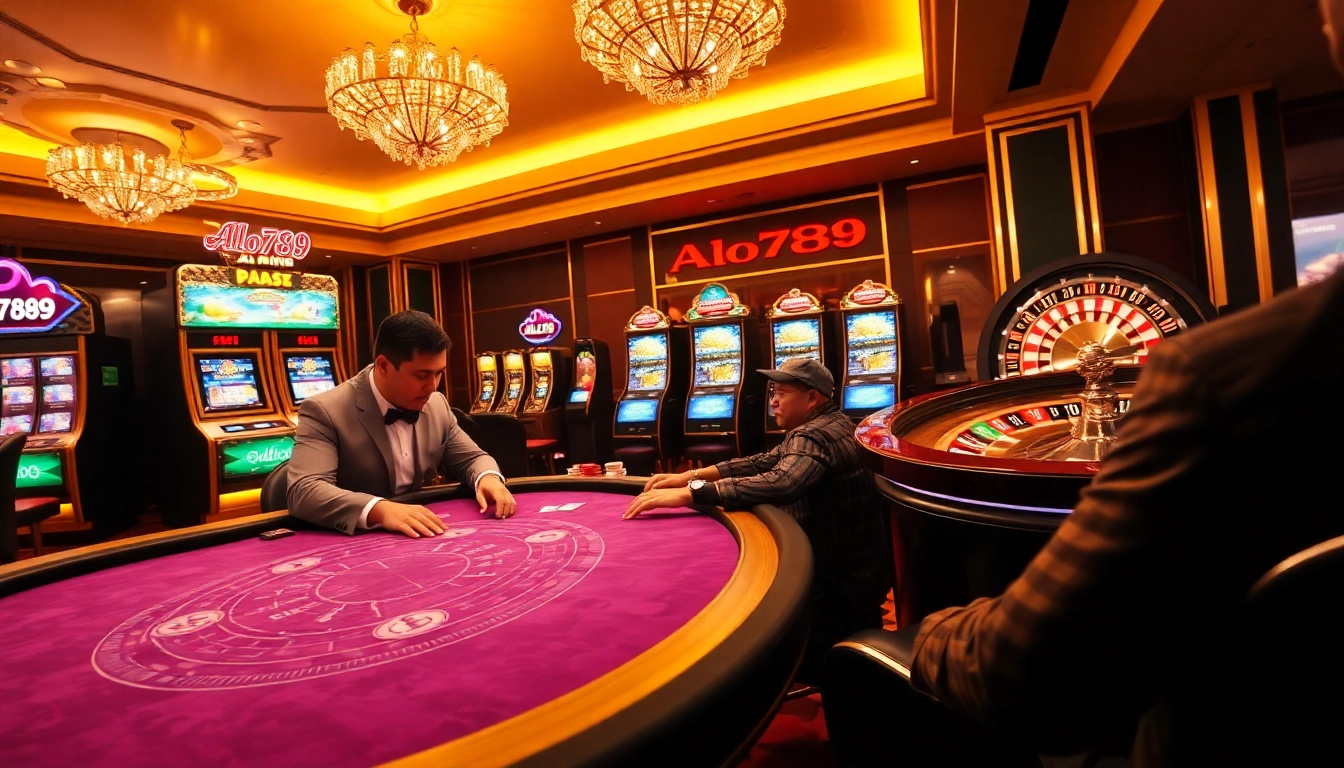 Alo789's exciting poker gameplay scene in a luxurious casino setting featuring vibrant gameplay.