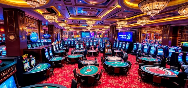 Exciting gaming action at nhà cái s8 casino with vibrant roulette wheels and poker games.