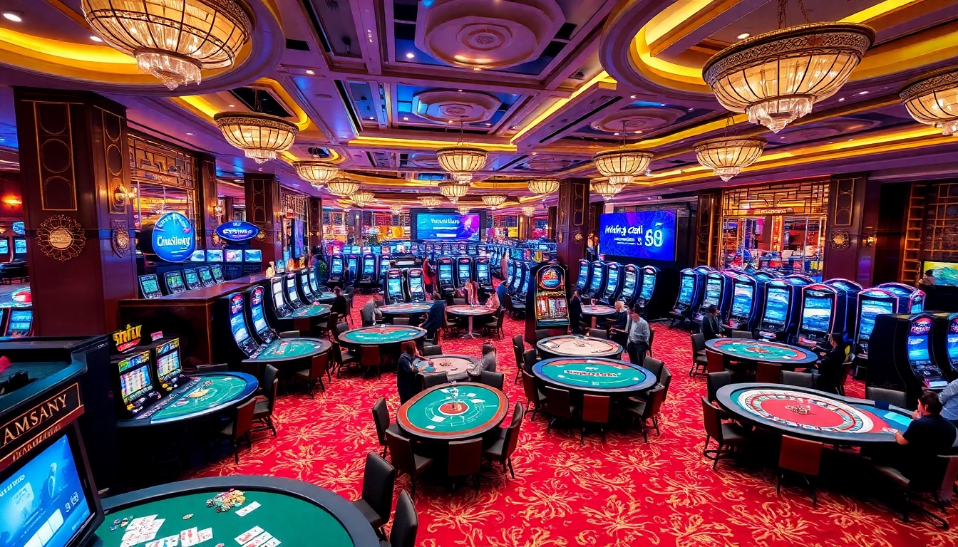 Exciting gaming action at nhà cái s8 casino with vibrant roulette wheels and poker games.