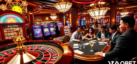 Experience the thrill of betting at VAOBET, featuring vibrant casino elements like roulette and poker.