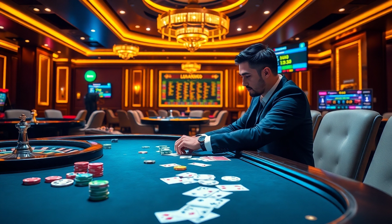 Experience a thrilling poker game at Lu88k.com, featuring vibrant bets and high-stakes atmosphere.