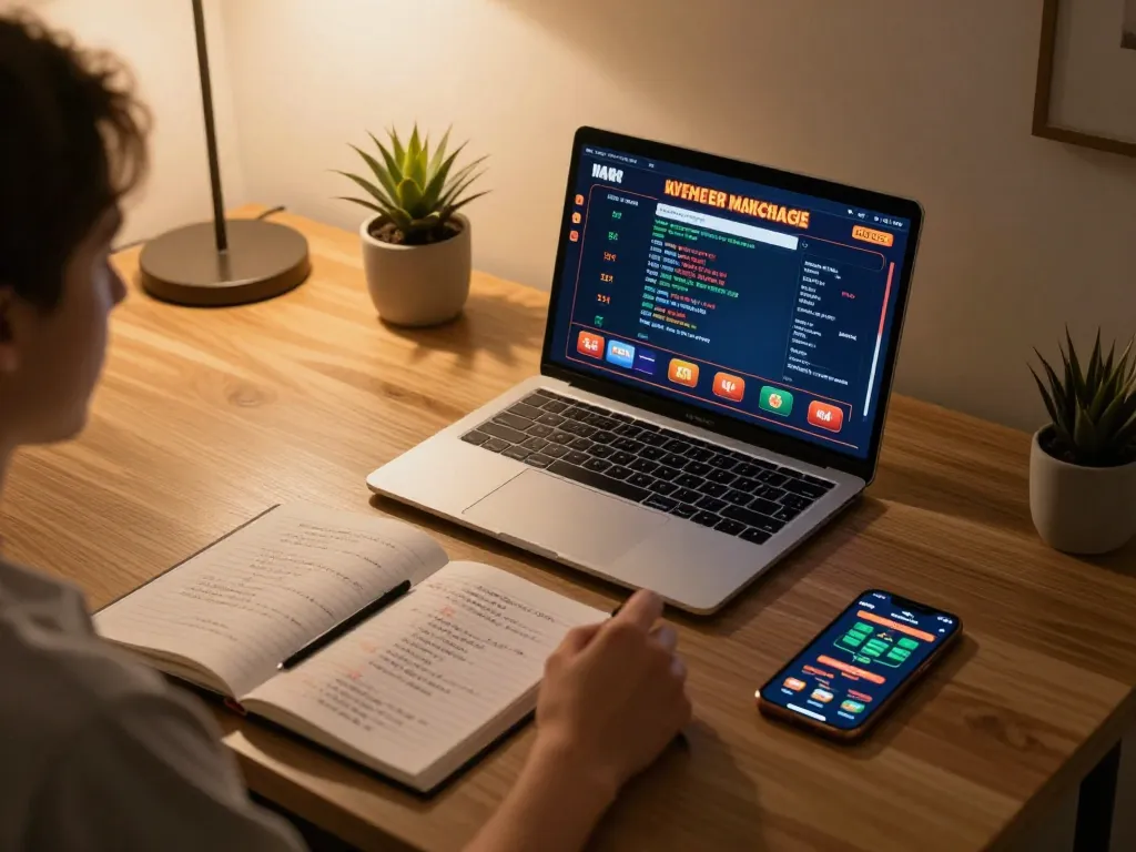 Player exploring Red88 online casino on a laptop, focusing on live dealer games with strategic notes.