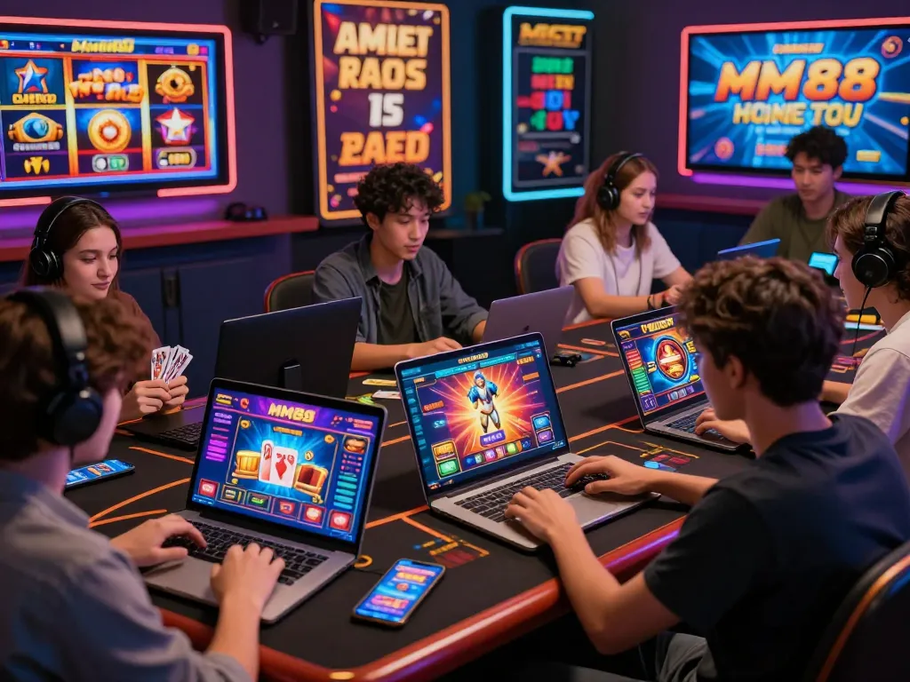 Players enjoying various games on MM88 COM in a vibrant online gaming environment, showcasing engagement and excitement.