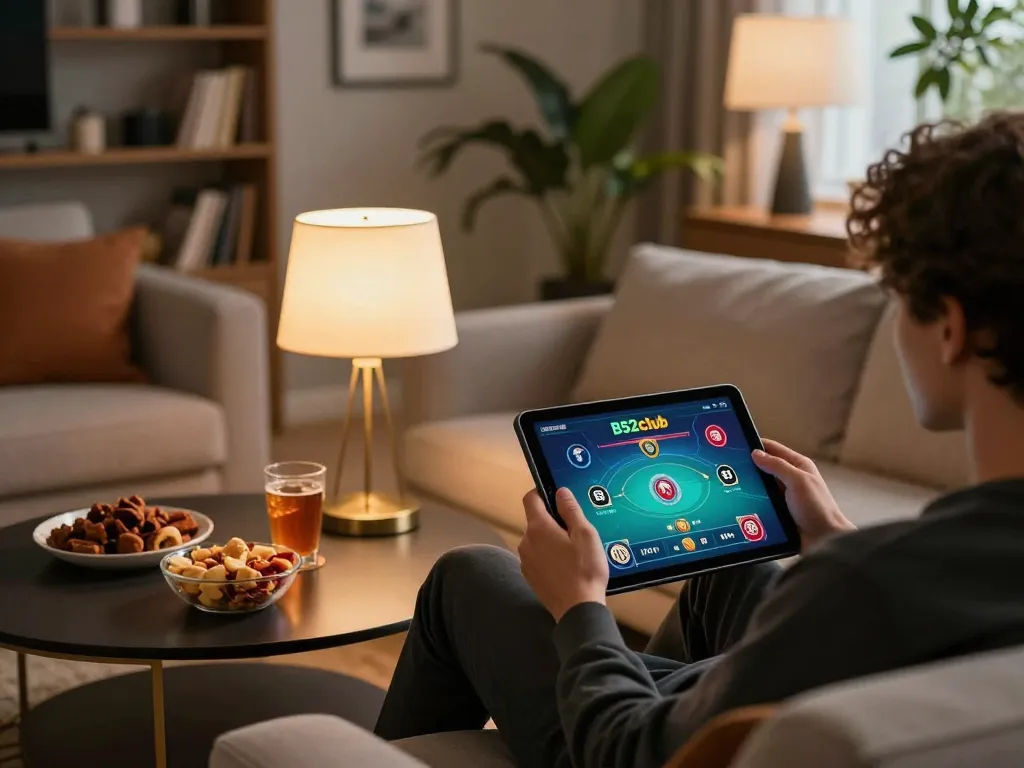 Engaging in strategic gameplay on the b52club app using a tablet in a cozy home setting.