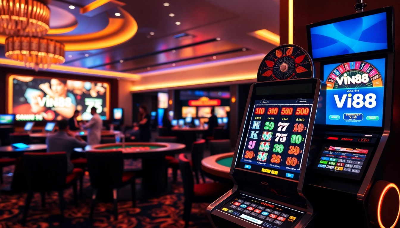 Players enjoying a thrilling game at vin88 chính thức casino, showcasing luxury tables and vibrant gaming.