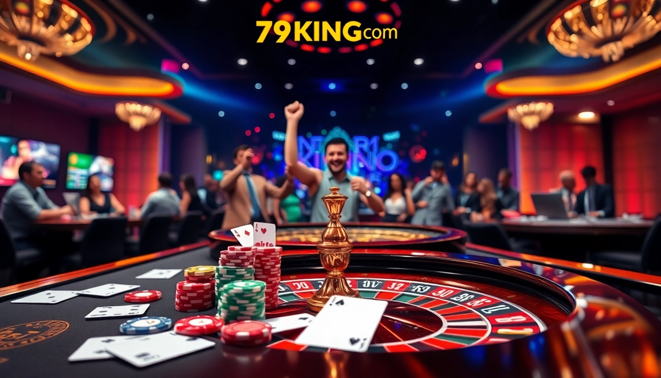 Winning at 79KING COM with poker chips and casino table in a vibrant setting