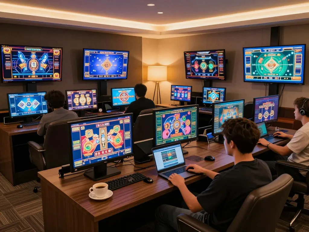 Player engaging with w 88 online casino slot games on laptop in a cozy environment