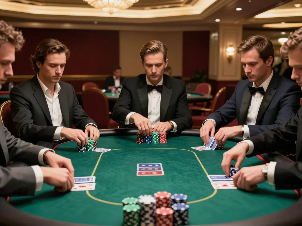 Watch players engage in a strategic poker game at a luxury casino with https://va88.moe/ backdrop featuring intense gameplay.