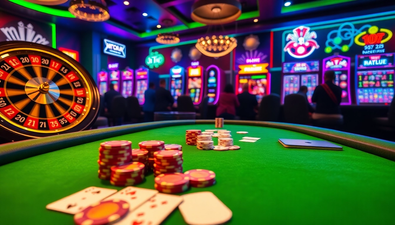 Experience the thrill of gaming at Hitclub with vibrant poker tables and spinning roulette wheels.