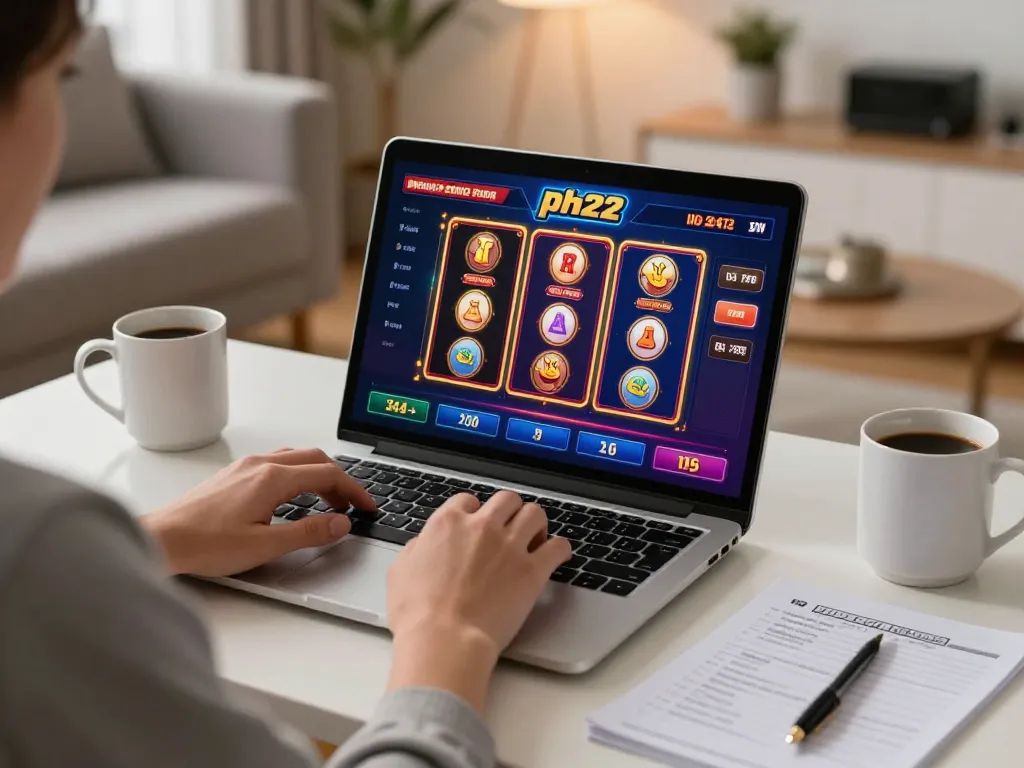 Playing games on ph22 platform from home, showcasing online casino excitement
