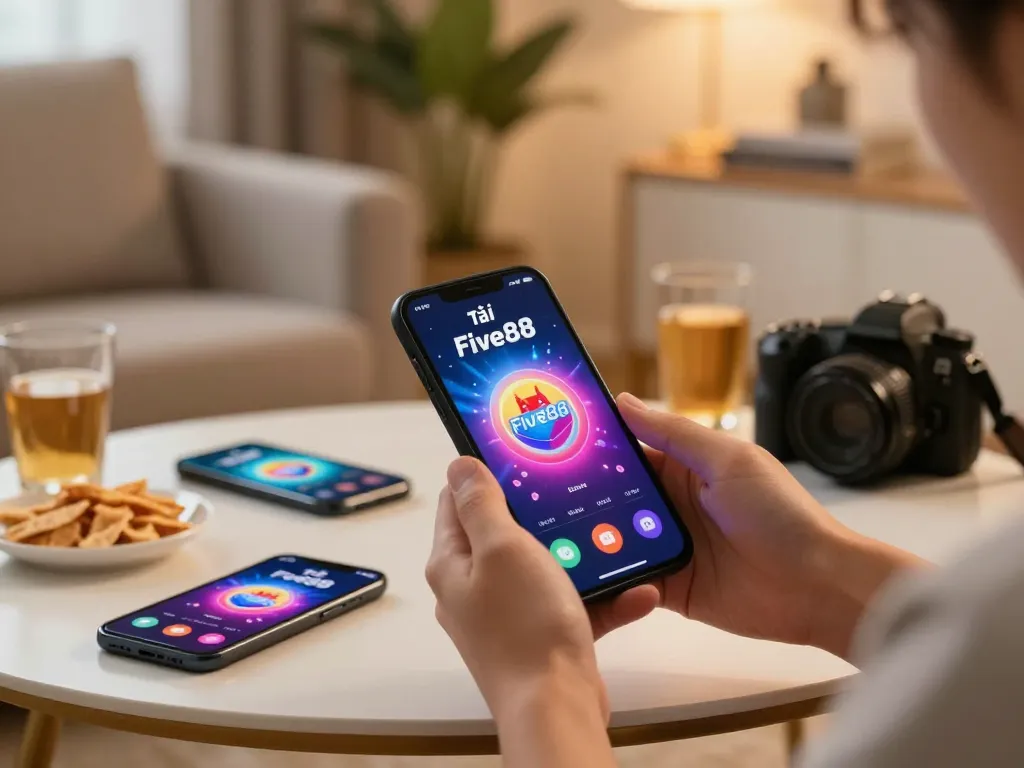 Tải app Five88 on mobile device for seamless online gambling experience in a cozy setting.