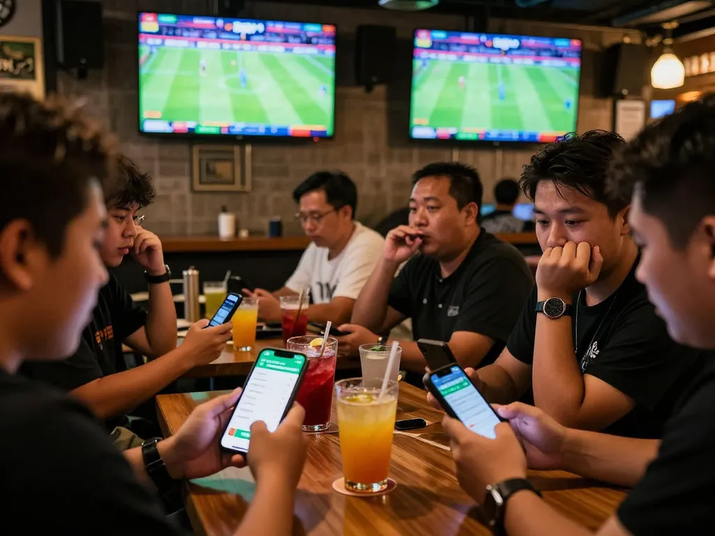 Fans engaging with the keonhacai betting app while watching sports, capturing the excitement of live betting.