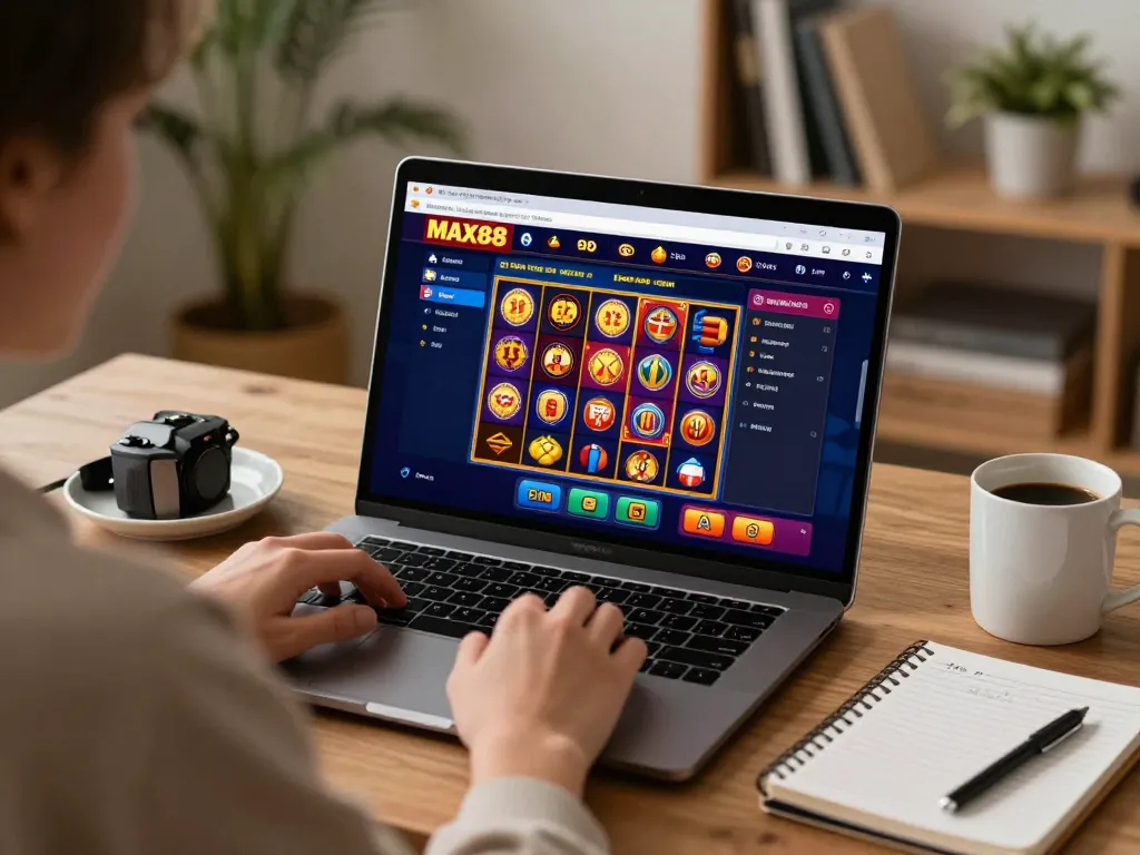 Playing online gaming on MAX88 link for engaging casino experience, showcasing vibrant game interface.