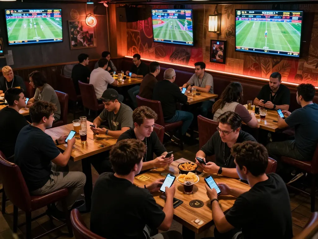 Betting on live games at a bustling sports bar featuring kuwin1 action-packed atmosphere