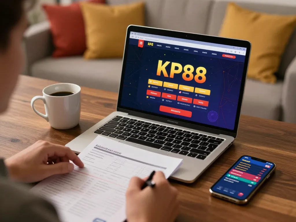 Engaging gaming session on KP88 platform with a person analyzing strategy notes.