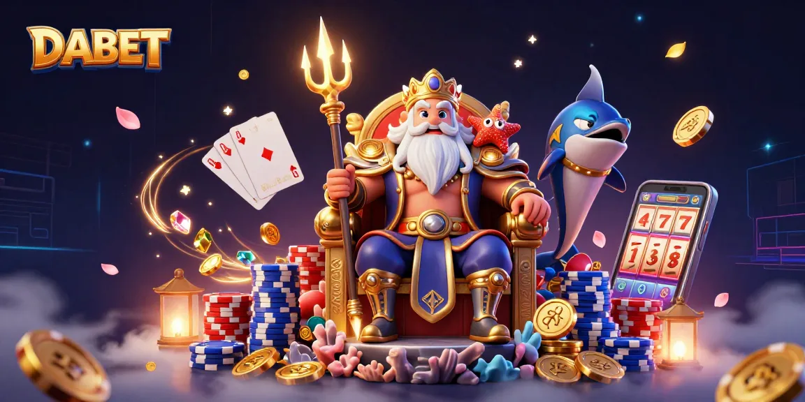 DABET showcases thrilling casino action with Neptune, samurai, and dazzling gambling elements.