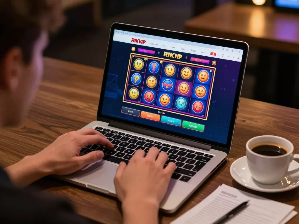 RIKVIP player engaging with an online casino interface, showcasing a vibrant gaming scene with strategic elements.