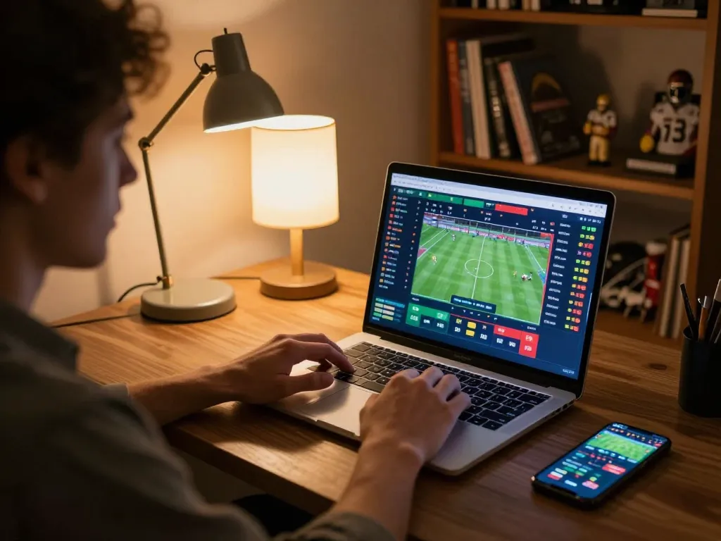 Person making strategic bets with keonhacai5 displayed on a laptop screen in a cozy home setting