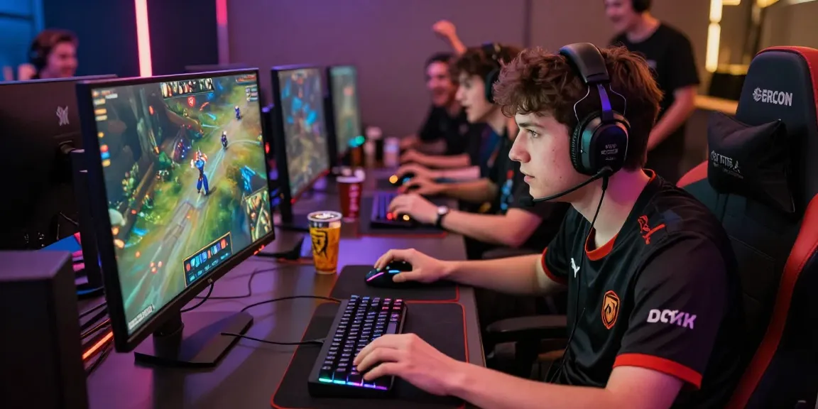 Intense gamer focused on 181bet esports match with vibrant LED lights in a cozy lounge.