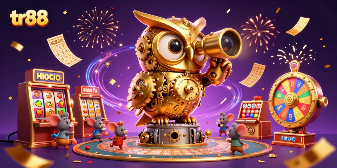 Experience exciting gameplay at TR88 with the dazzling clockwork owl and vibrant casino elements.