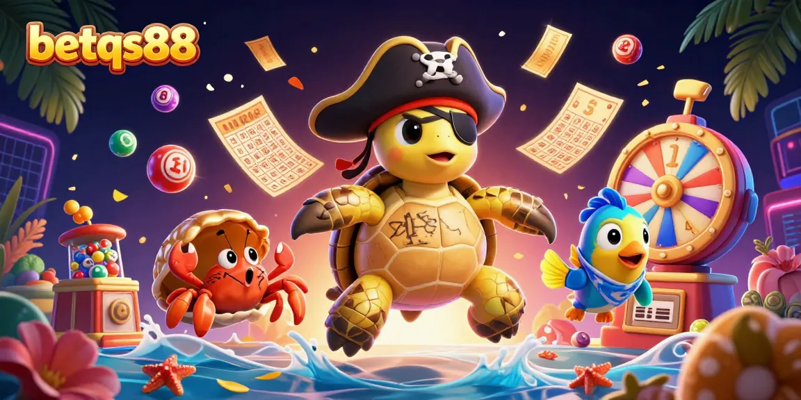 Engage in thrilling games at betqs88 with colorful lottery balls and vibrant casino elements.